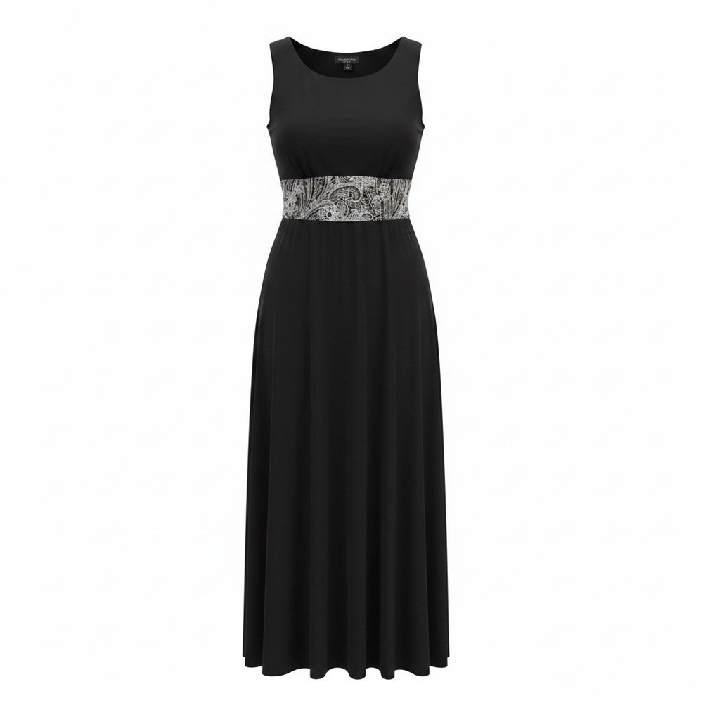Perceptions New York Womens Midi Dress Size 14 Black Paisley Sequin A-Line